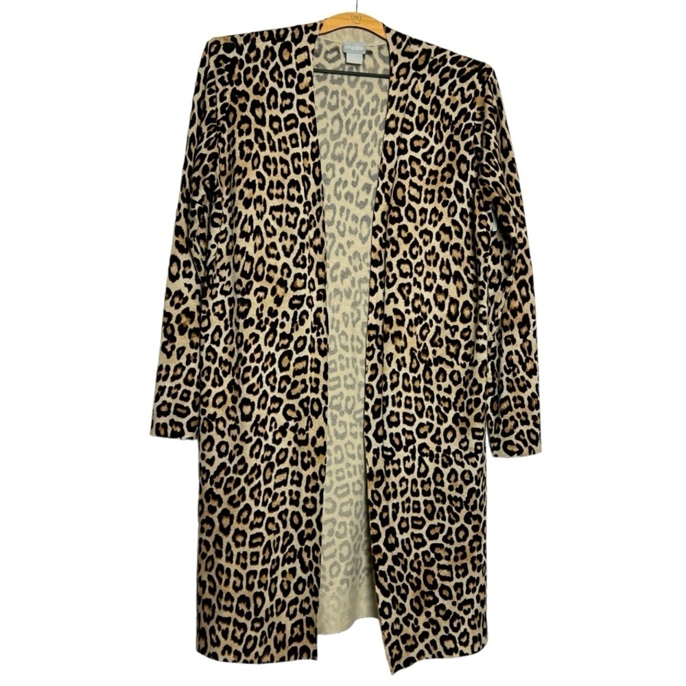 Chico’s Leopard Print Open Sweater Cardigan Midi Small